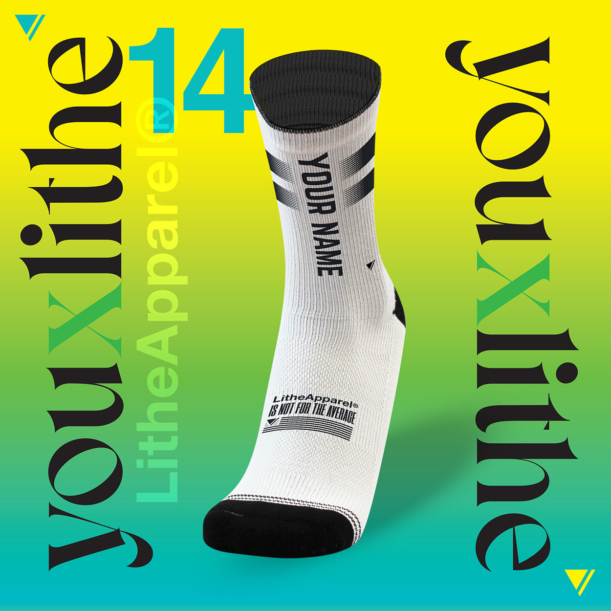 YOU X LITHE | CUSTOM SOCKS | PURE WHITE