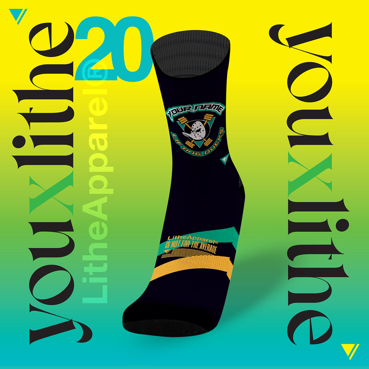 YOU X LITHE | CUSTOM SOCKS | LIFTING DUCKS BLACK
