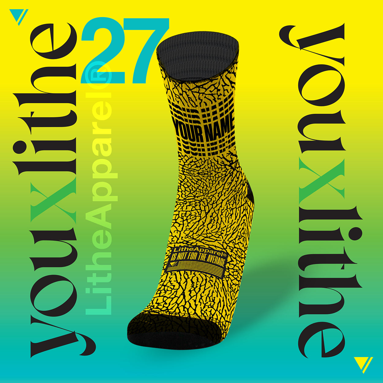 YOU X LITHE | CUSTOM SOCKS | ELEPHANT YELLOW