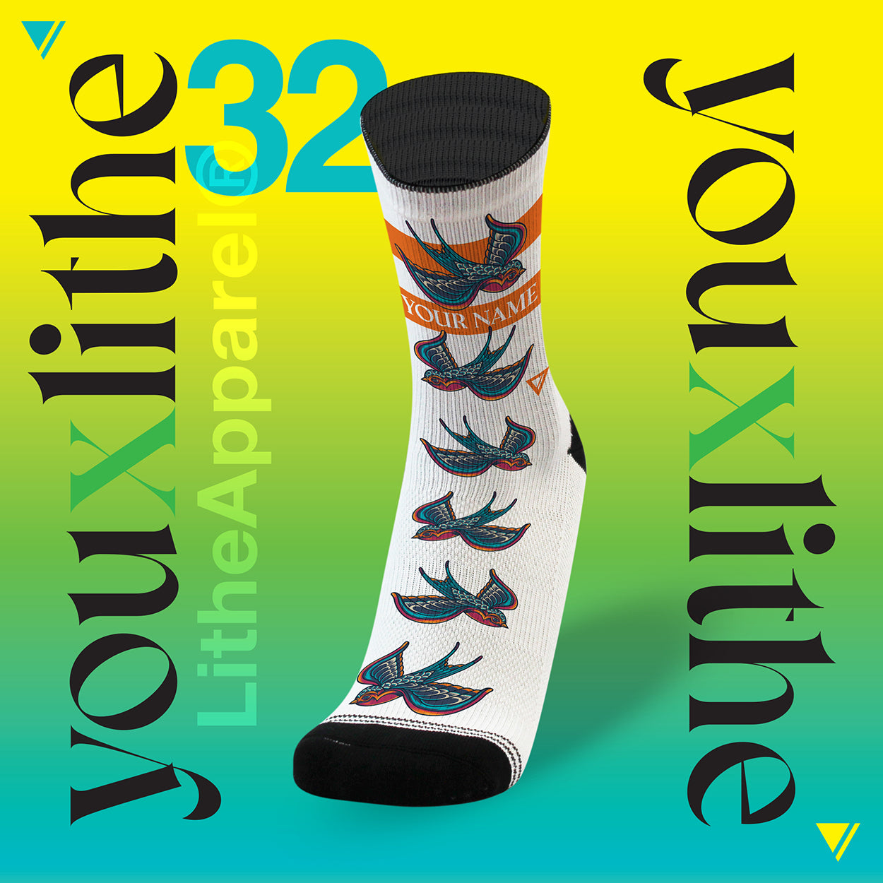 YOU X LITHE | CUSTOM SOCKS | BIRD TATTOO