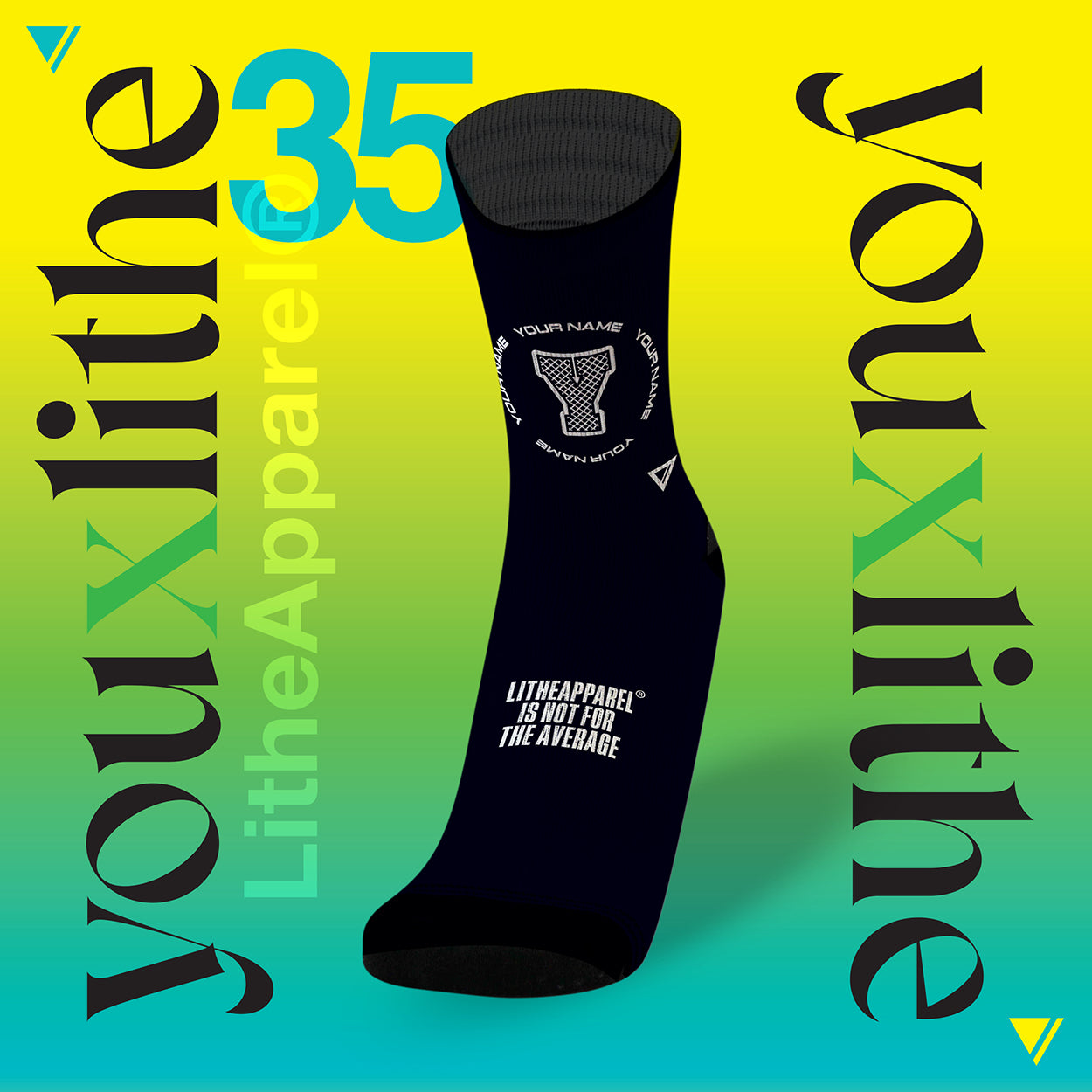YOU X LITHE | CUSTOM SOCKS | CAPITAL BLACK