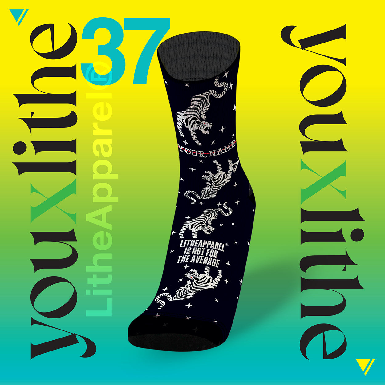 YOU X LITHE | CUSTOM SOCKS | TIGER TATTOO BLACK
