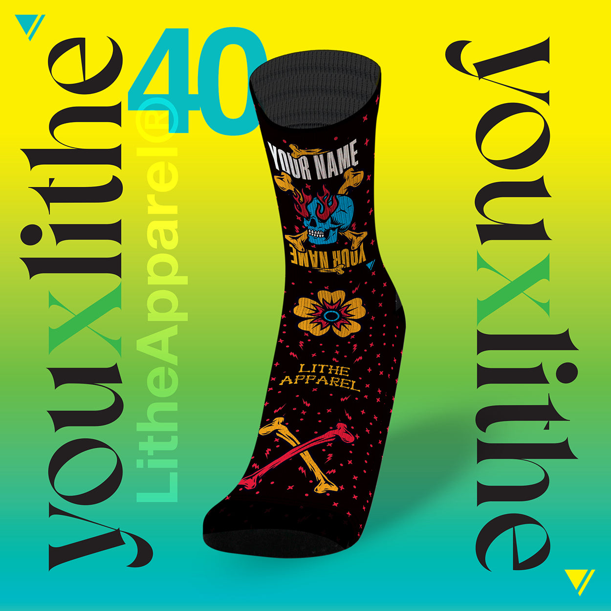 YOU X LITHE | CUSTOM SOCKS | BURNING SKULL