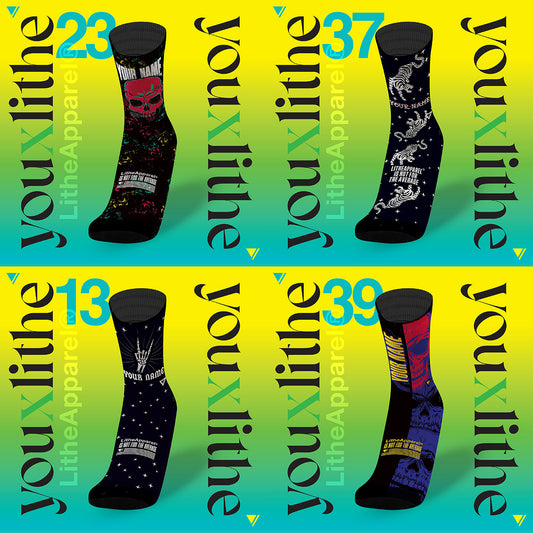 YOU X LITHE | CALCETINES PERSONALIZADOS BLACK SKULL | 4 PACK