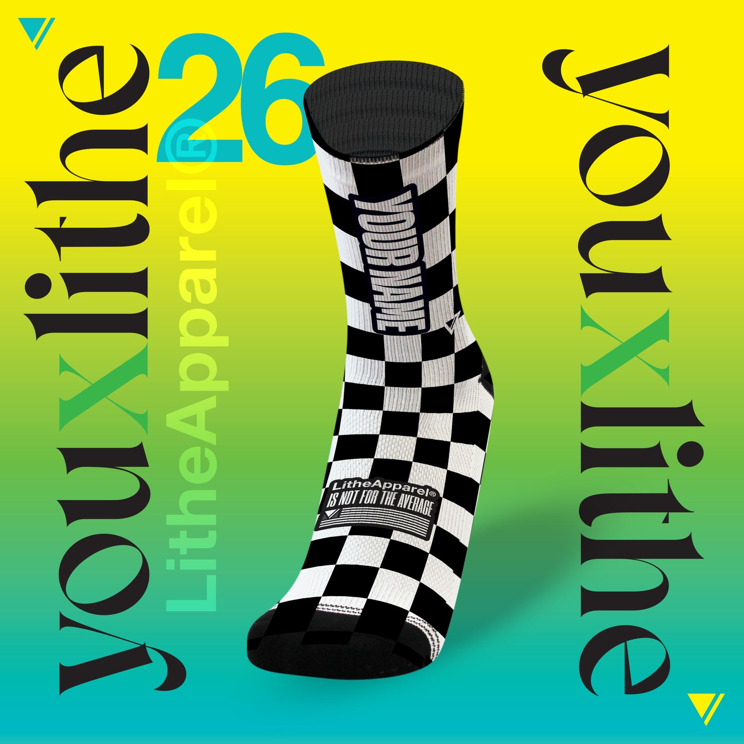 YOU X LITHE | CALCETINES PERSONALIZADOS | CHECKERED FLAG