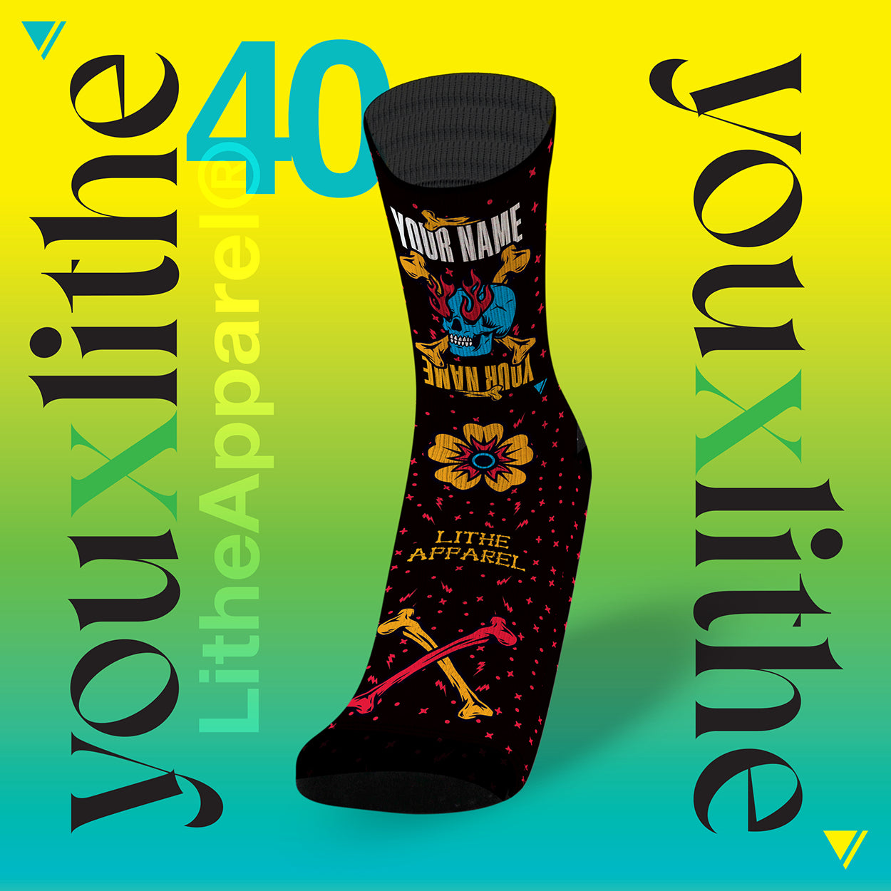 YOU X LITHE | CALCETINES PERSONALIZADOS | BURNING SKULL